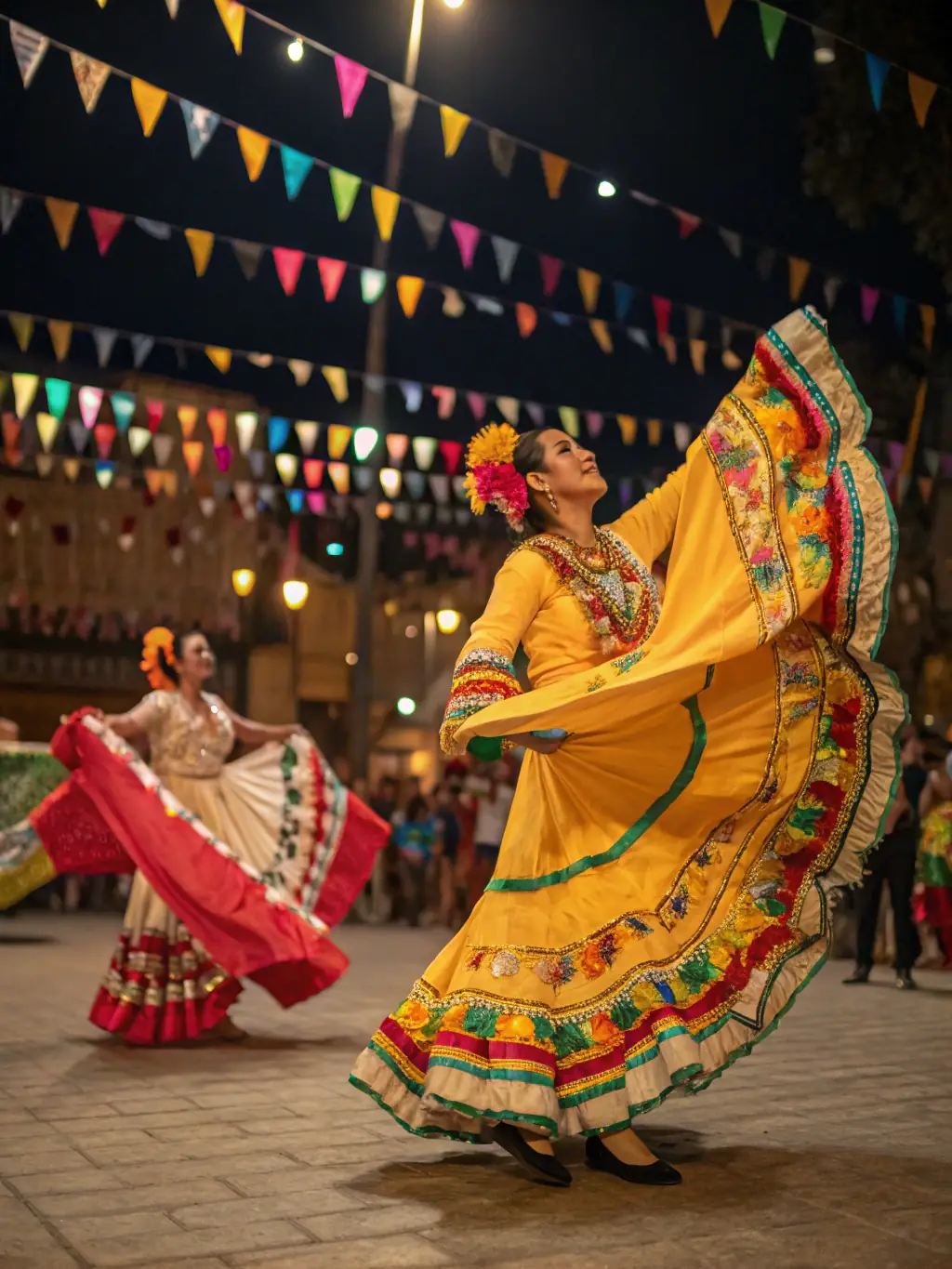 A lively scene from a cultural festival organized by LE MANOIR EN COULEUR, featuring music, dance, and traditional crafts, celebrating cultural diversity and community spirit.